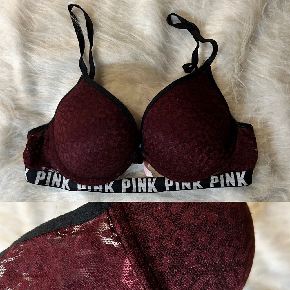 VS Maroon leopard push up bra
